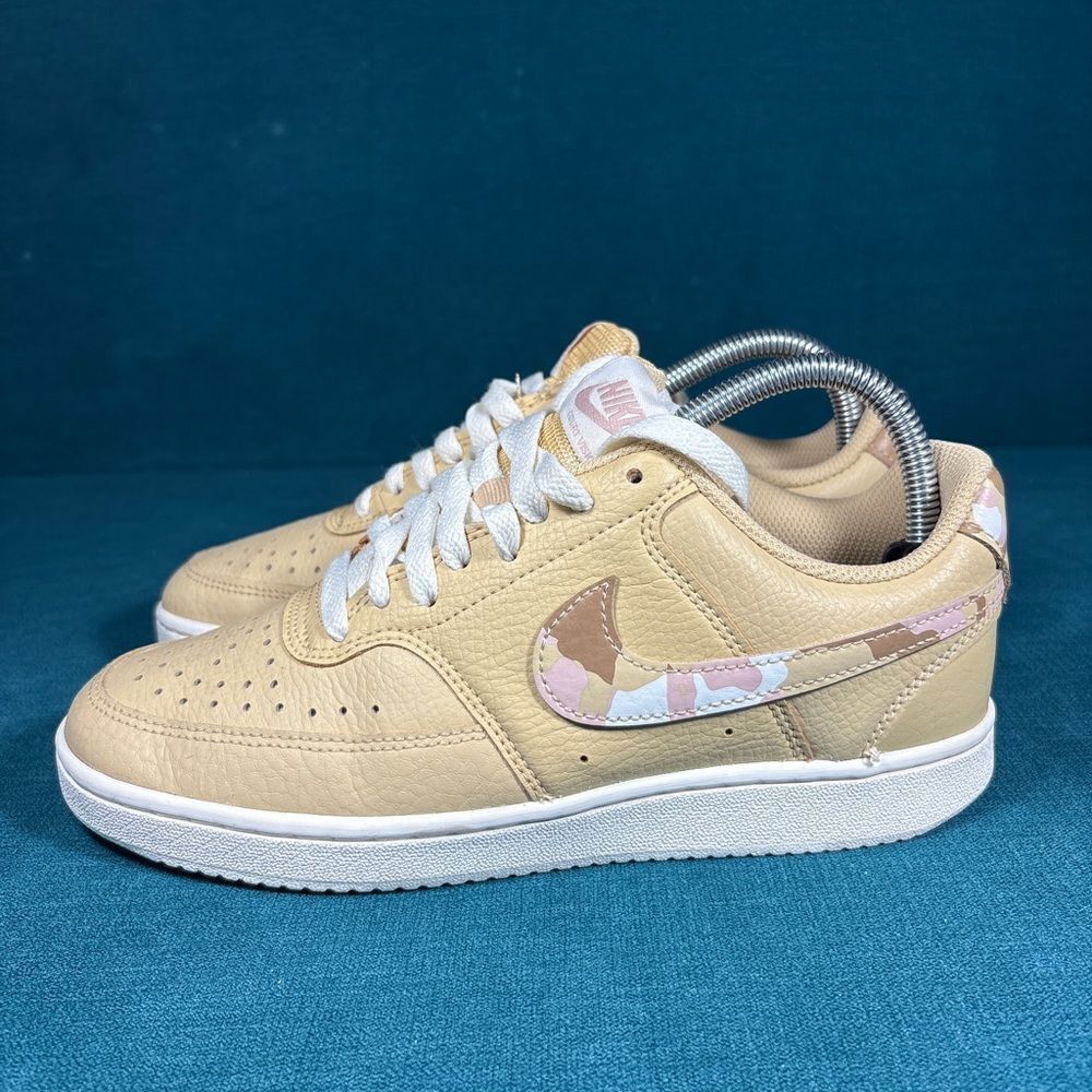 Nike Court Vision Low Beige Camo Swoosh Sneakers Women’s Size 7
